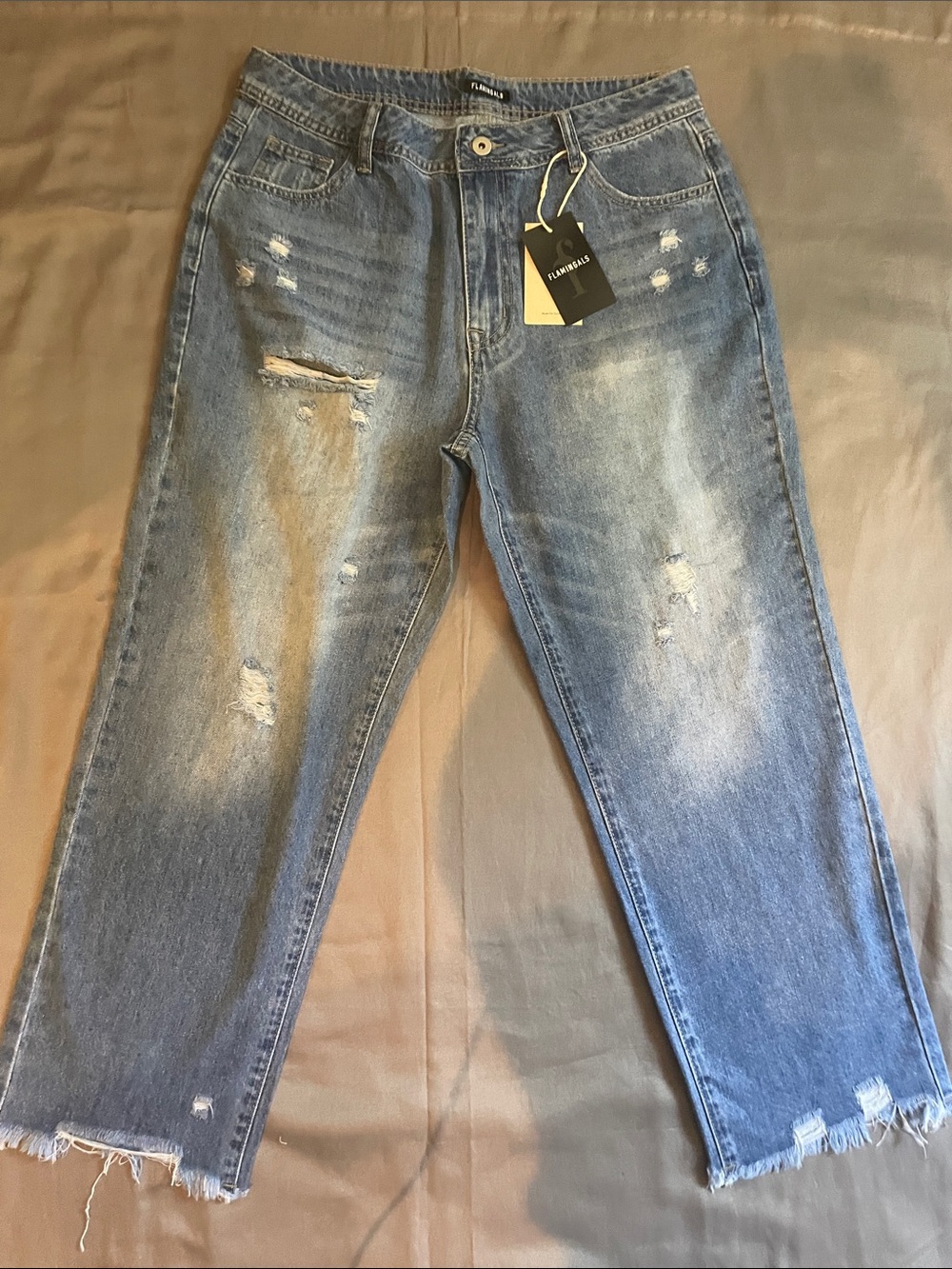 Distressed NWT, Flamingals Light Blue Women's cropped Jeans